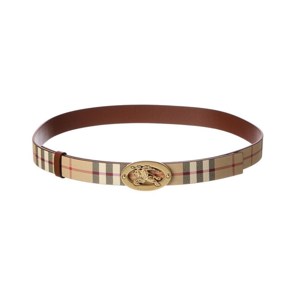 Burberry Check Reversible E-Canvas & Leather Belt, Beige